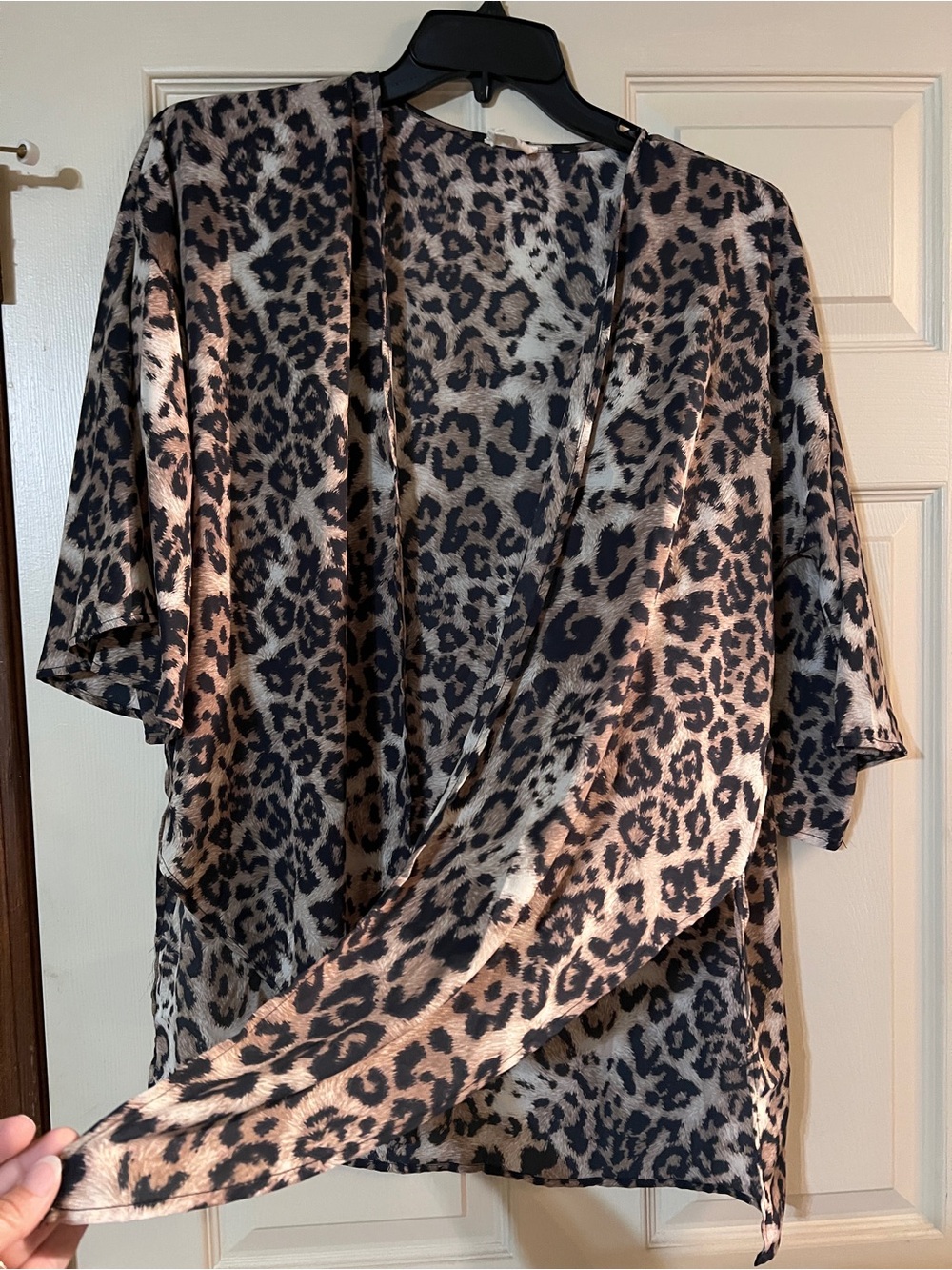 Leopard Print Open-Front Women’s Top - Black & Brown